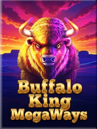 Búfalo y cielo de atardecer en Buffalo King Megaways.