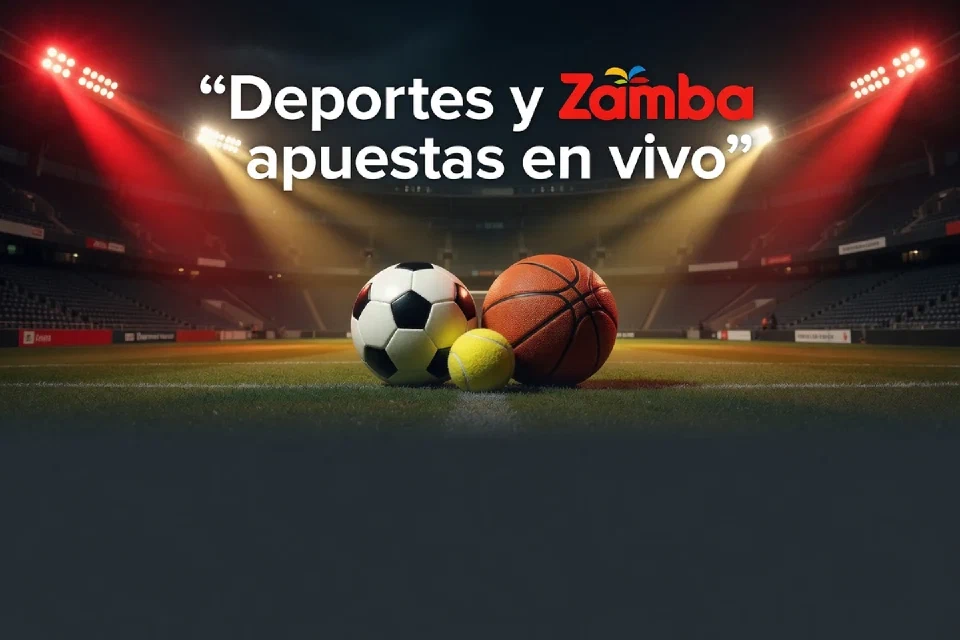 Balón de fútbol, pelota de tenis y balón de baloncesto junto a las palabras Deportes y apuestas en vivo.