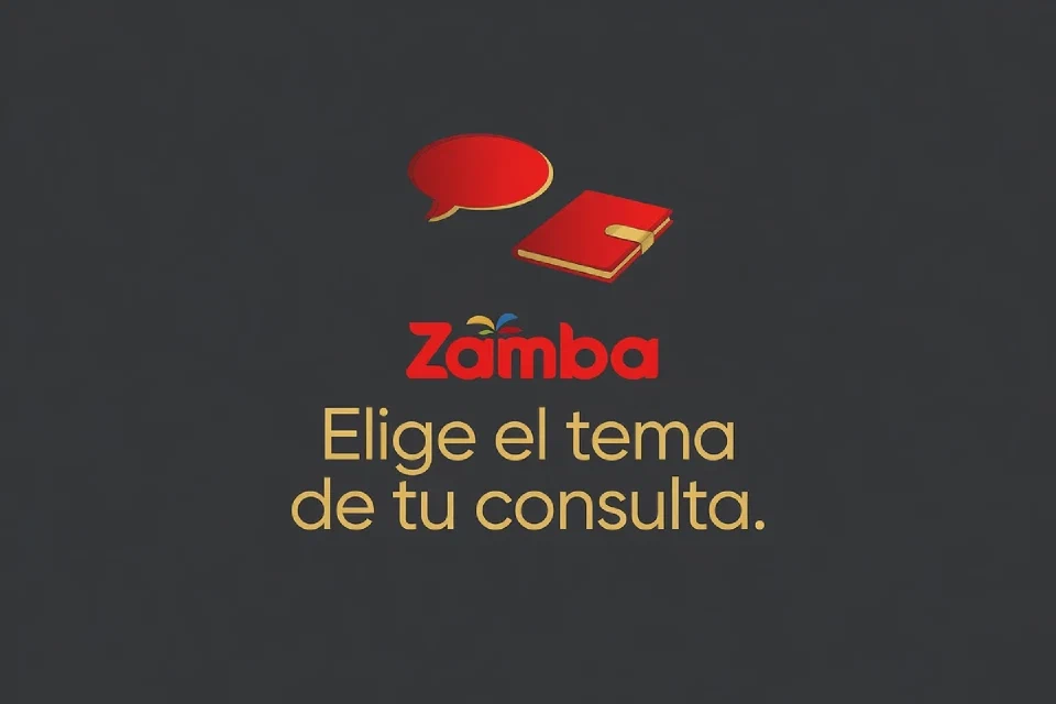 Bocadillo de conversación y carpeta de cuenta junto a las palabras Elige el tema de tu consulta.
