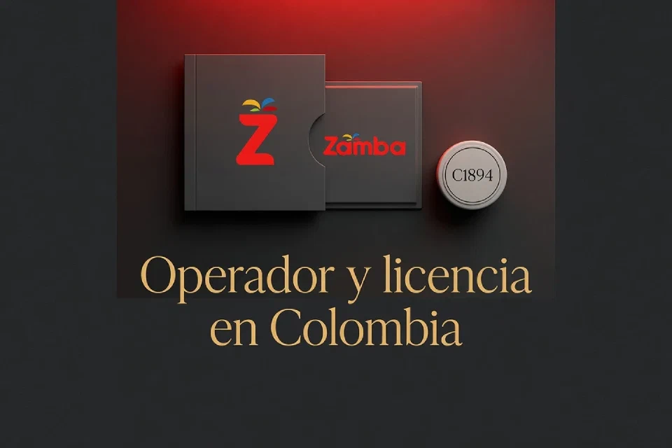 Carpeta ilustrada con sello C1894, símbolo de Zamba y las palabras Operador y licencia en Colombia.